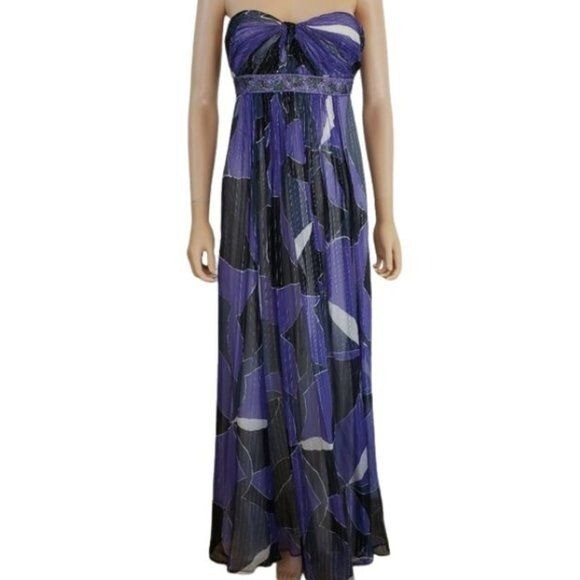 BCBGMaxAzria Silk Chiffon Strapless Maxi Dress 2 Purple Floor length fairy