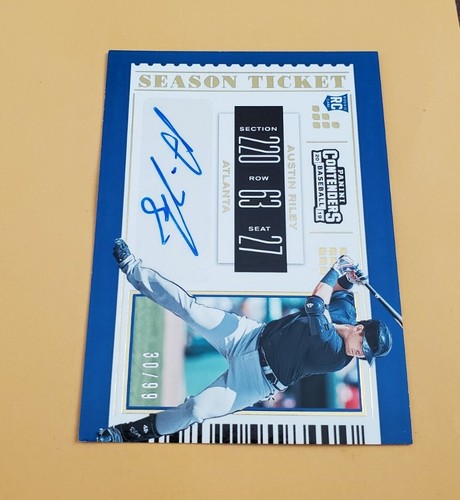 2019 Panini Contenders Season Tickets Gold Auto /99 Austin Riley #27 Rookie RC  - Picture 3 of 4