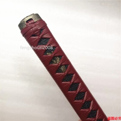 40CM Tsuka Red Leather Ito Alloy Fuchi Kashira Menuki Japanes