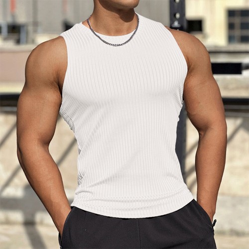 Mens Ribbed Sleeveless Slim Fit Tank Vest Tops Muscle Sport T-Shirt Tee 38-46 AU - Picture 13 of 15