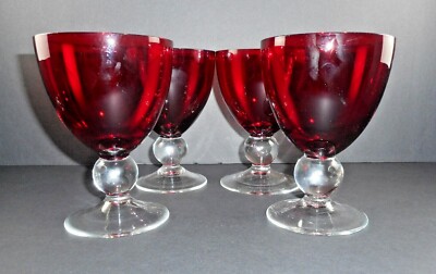 Ruby Red Wine Glasses - Goblets Set of 4 CIRCA 1950s