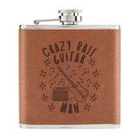 Crazy Bass Gitarre Mann Stars 170Ml Pu-Leder Flachmann Hellbraun Vatertag Lustig