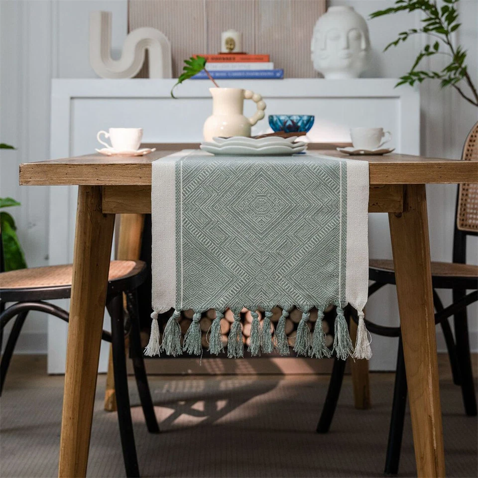 Jacquard Tassel Table Runner for Dining Room Coffee Party Home Decor Tablecloth - Image 3 of 4