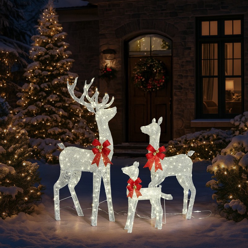 Yescom 3-Piece 5FT Christmas Reindeer Family with Silver LEDs for Home Decor