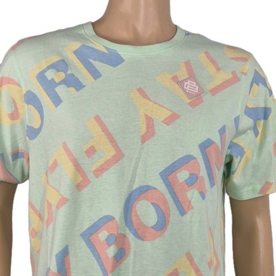 Born Fly  Mens T-Shirt  Green Multicolor Size 2XL 100% Cotton NWT 32