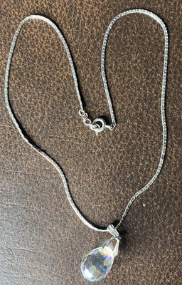 Iridescent AB Teardrop Crystal Pendant Wheat Chain Necklace Beautiful Shine 14 