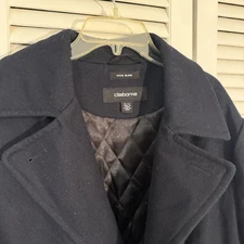 Claiborne Mariner Double Breasted Wool Blend Pea Coat Men XL Navy Blue