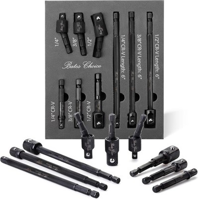 Impact Socket Adapter Set, 9 Pcs, 1/2'', 1/4'', 3/8'' Hex Shank, Rotatable