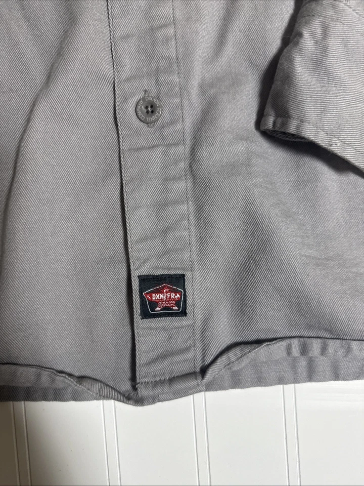 Camisa FR resistente al fuego Dixxon para hombre gris manga larga abotonada franela de trabajo 3X Foto 3 de 4