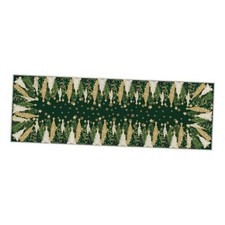 Green Xmas Tree Snowflake Christmas Runner Rug, Winter Home Decor Low-Profile