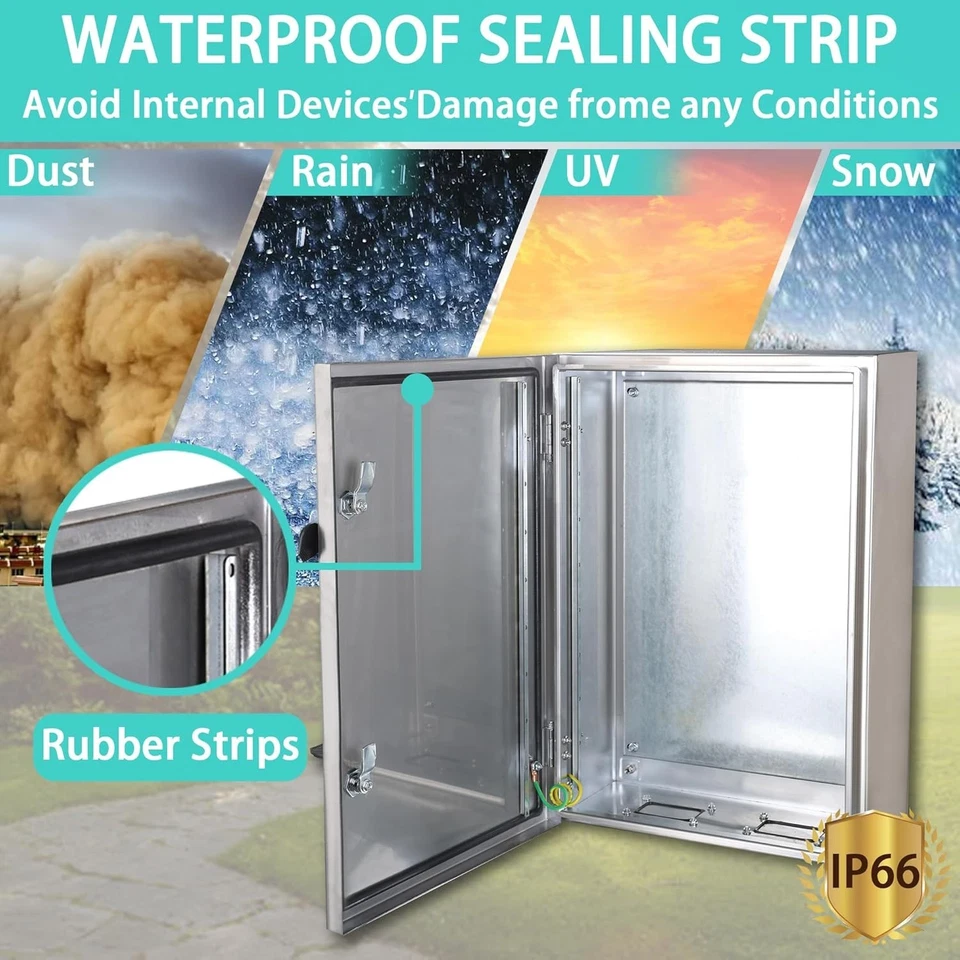 Caja eléctrica de acero inoxidable 304 24 x 24 x 12 4 caja de montaje en pared IP66 Foto 4 de 4