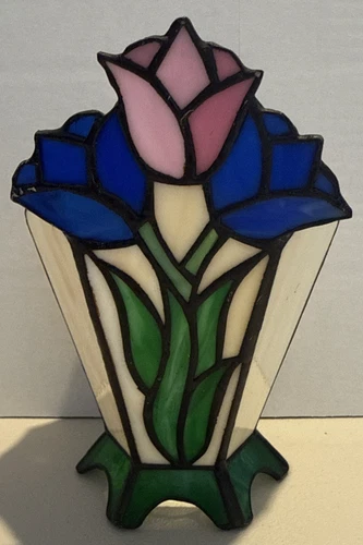 Vintage Stained Glass Votive Candle Holder Tulip Tiffany Style