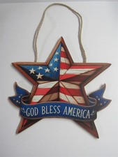 Americana Wooden 4th Of July Hanging Sign God Bless America Star