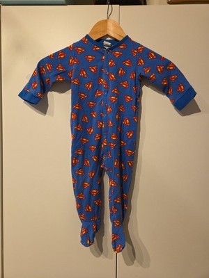 H&M Schlafanzug Pyjama Jung Superman Einteiler Druckknöpfe Bis Füße  Größe 74