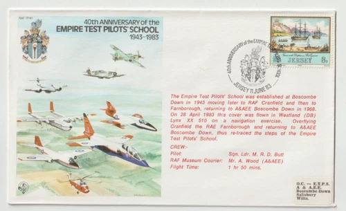 11/6/1983 Jersey Flown Cover - RAF TP40 - 40th Ann of Empire Test Pilots' School