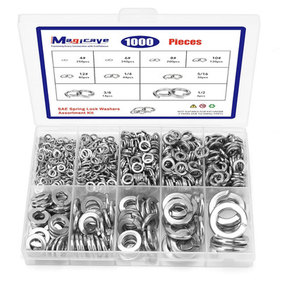 1000 Pcs Spring Lock Washers Assortment Kit   9 SAE Sizes Split Lock Washers, 30