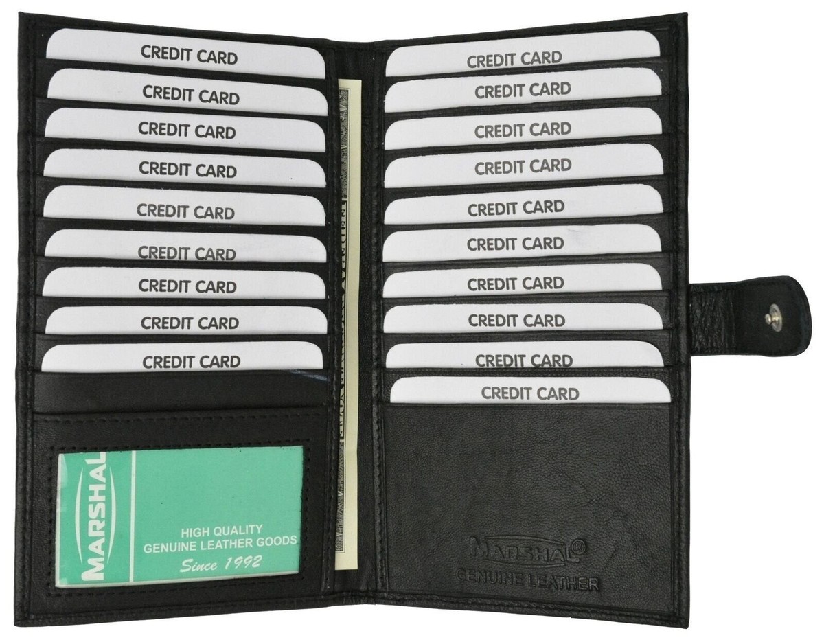 Long Genuine Leather 20 Slots Credit Card Holder with Hide Money