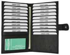Long Genuine Leather 20 Slots Credit Card Holder with Hide Money Tall Wallet