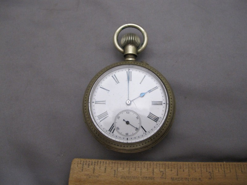 Vintage Swiss DECIMAL Brand POCKET WATCH-EXHIBITION BACK-Plated Case-As Is