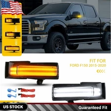 For 2015-20 Ford F150 Smoked Lens Amber+White LED Side Mirror Turn Signal Lights