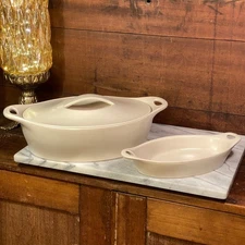 Creations Khaki Corning Stoneware Bakeware 2Qt Casserole w/ Lid, Gratin Dish Set
