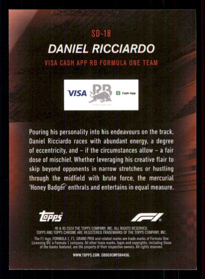 2024 Topps Chrome Formula 1 Speed Demons #SD18 Daniel Ricciardo - Image 2 of 2