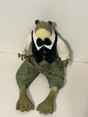 Vintage Handmade FolkArt Toad Frog Doll In Suit Bow Tie Rare 