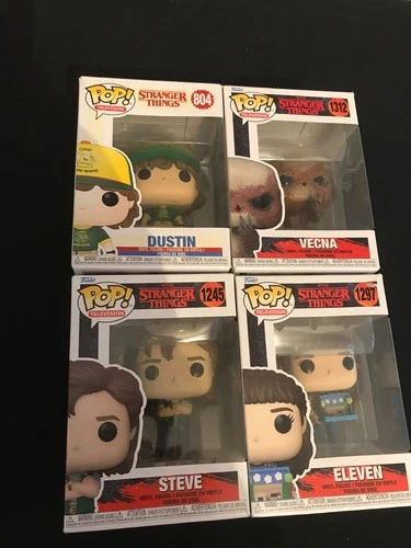 Stranger Things Lot Of Four Funko Pops Steve, Eleven, Vecna, Dustin Camp