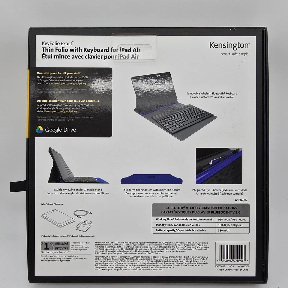 Kensington KeyFolio Exact - Thin Folio with Keyboard for iPad Air (BlUE) NEW! - Image 2 of 3