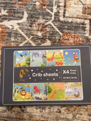 Baby Crib Sheets 4 pk gift set Fitted Sheet Multi colors Animal Theme - Picture 1 of 3