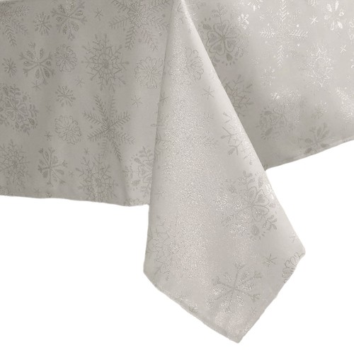 St Nicholas Square Glittery Silver Snowflake Tablecloth 60x84 Oblong - Picture 3 of 3