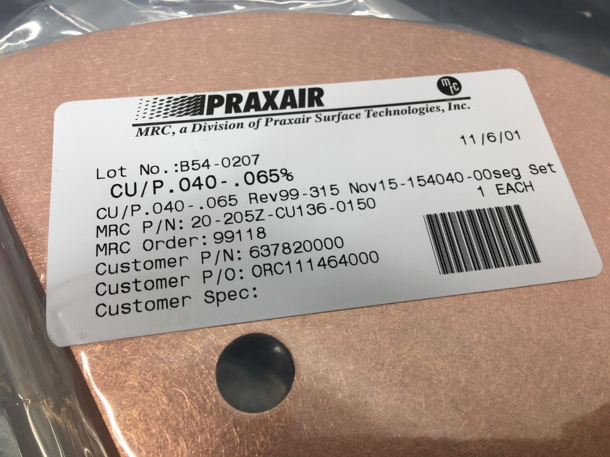 Praxair MRC 20-205Z-CU136-0150 CU Anode, Flat, 300, 637820000