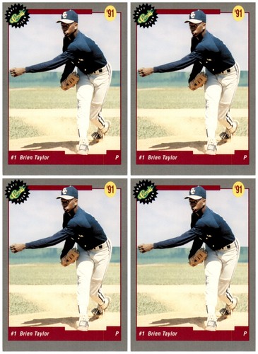 (4) 1991 Classic Draft Picks #1 Brien Taylor New York Yankees Card Lot