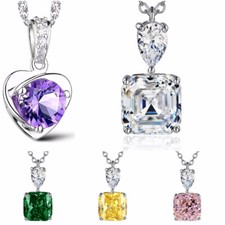 Gorgeous Cubic Zircon 925 Silver Necklace Pendant Wedding Engagement Jewelry