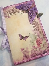 Junk Journal Booklet "PRETTY  PURPLE", Purple Florals,Pockets, 5.5"x8.5" 40pgs