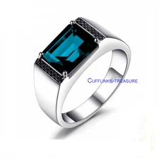 Natural London Blue topaz & Spinel Gemstones 925 Sterling Silver Men's Ring #46