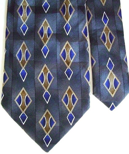 Ziggurat Men's Silk Geometric Neck Tie Gray Multi Classic 3 3/4" x 58" - 第 1/2 張圖片