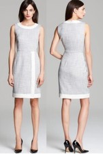 VINCE CAMUTO Navy /White Sleeveless Tweed Dress w/Faux Leather T rim ( 6 )  NWT