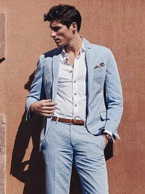 sky blue linen blazer