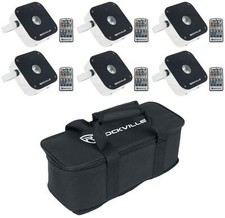  6 Rockville Mini RF1 V2 RGBWA UV DMX DJ/Party Wash Lights 4-Ch RF Remote Bag