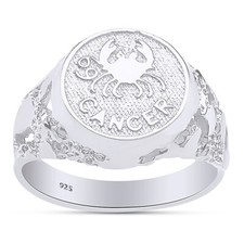 Zodiac Sign Charm W/ Spelling Rings For Mens Sterling Nuggets Ring