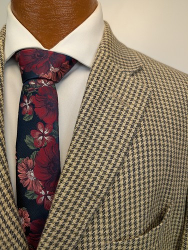Polo Ralph Lauren Men Houndstooth Blazer 100% Flax Beige Tan 44R Made in Italy