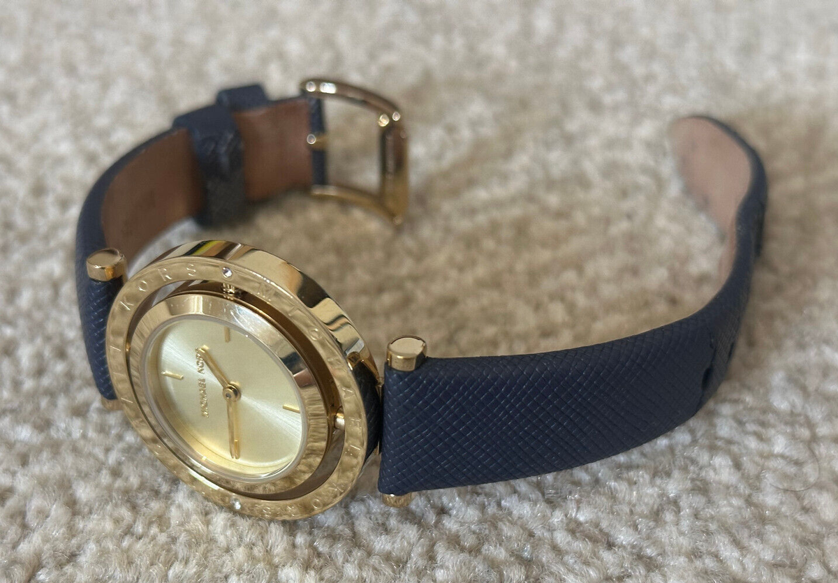 michael kors mk2526 averi navy blue leather gold s/steel 