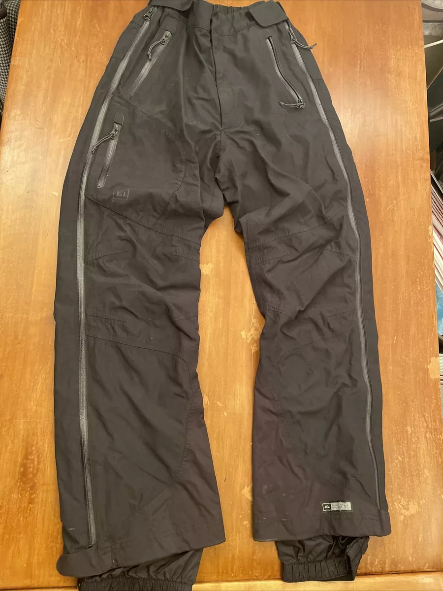 Vtg REI E1 Elements Black Snow Rain Wind Full Side Zip Pants