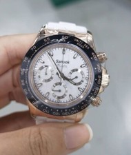 Ladies Chronograph Watch Rose Gold White Dial Ceramic Bezel Sapphire Glass