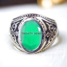 Emerald Oval Cut Gemstone With 925 Sterling Silver Ring For Men's A307