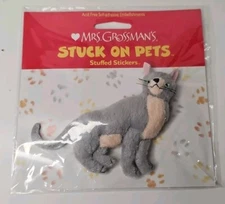 Mrs Grossman's Stuck on Pets Stuffed Cat Sticker Gray Brown Chest Puffy Fuzzy