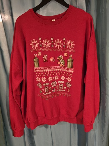 Nintendo Super Mario Bros. 3 Sweatshirt Herren 2XL Rot Ugly Christmas Geek Gamer