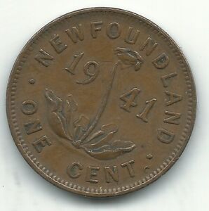 VERY FINE PLUS VF 1941 NEWFOUNDLAND ONE CENT COIN-NOV110 ...