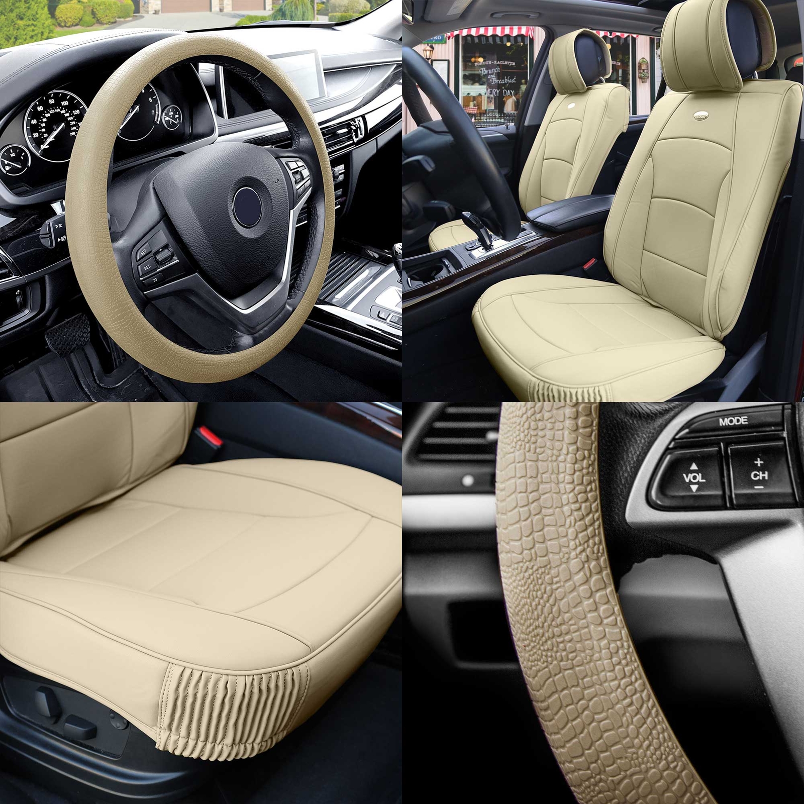 FH Group Universal Fit PU Leather Car Seat Covers for SUV Van w/ Steering Cover